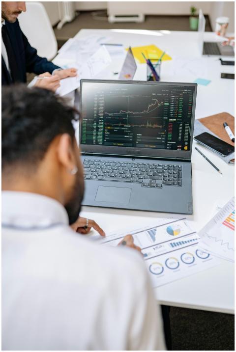 Business professionals analyzing stock charts and