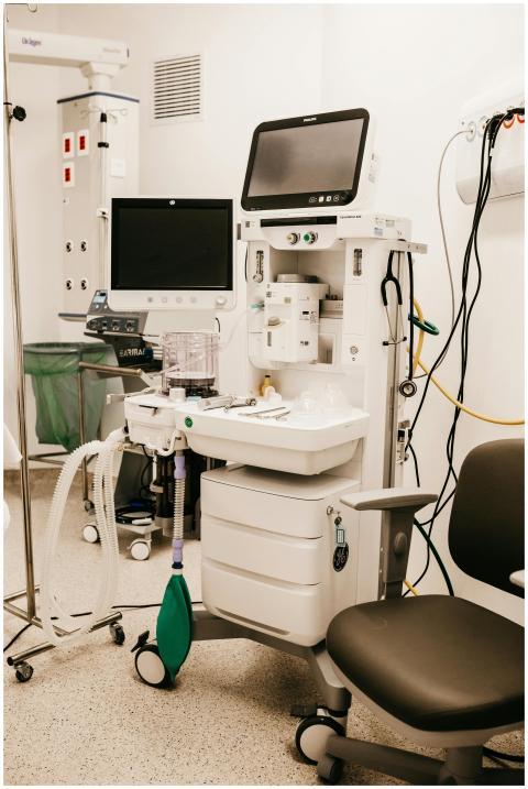 High-tech monitoring equipment in a hospital room,