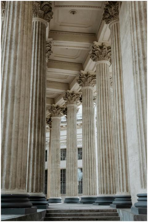 Detailed view of ornate columns at Kazan Cathedral