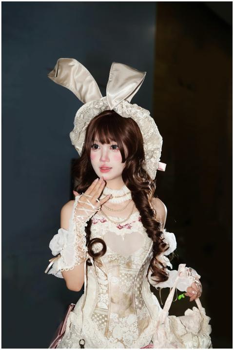 Fashionable woman in a Victorian-inspired bunny co
