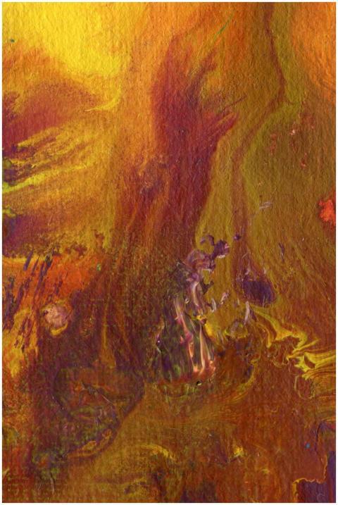 Close-up of a vibrant abstract painting with vivid