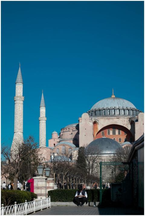 View of Hagia Sophia's iconic domes and minarets u