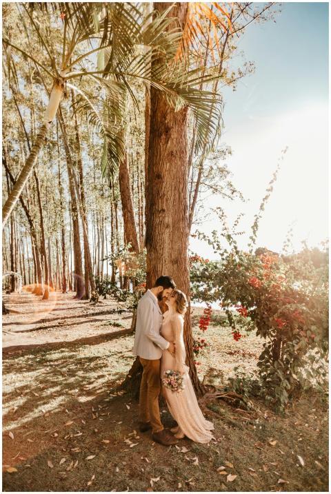 A couple embraces during a wedding photoshoot in a