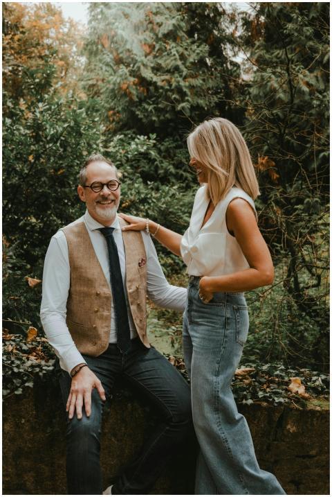 Joyful couple enjoying a serene moment in Brunehau