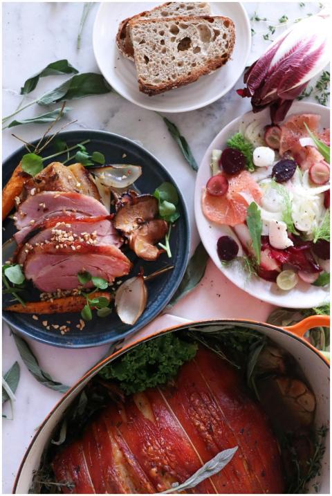 Top view of assorted palatable dish with grilled m