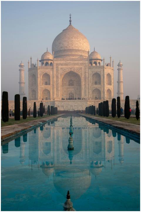 Beautiful reflection of the Taj Mahal in Agra, Ind