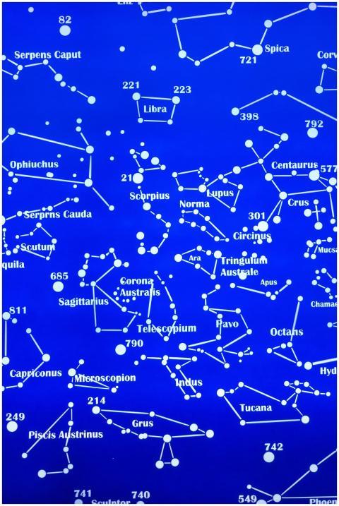 Detailed celestial constellation map with star con