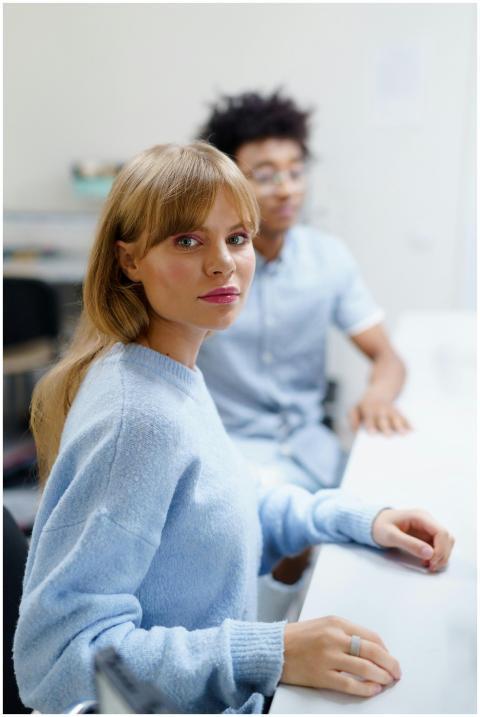 Diverse students collaborating in a modern classro