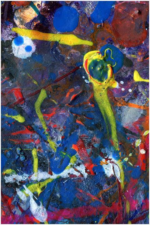 Colorful abstract acrylic painting featuring textu