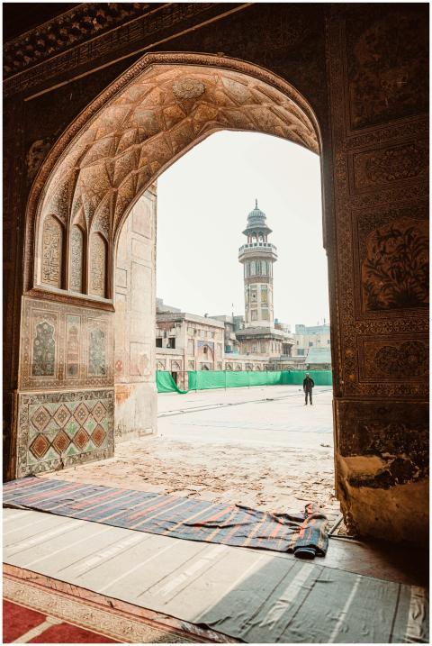 View through the ornate archway of the Wazir Khan