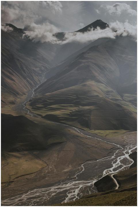 A breathtaking aerial view of mountains and rivers