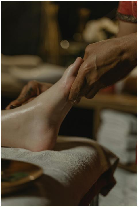 Close-up of a soothing foot massage in a tranquil