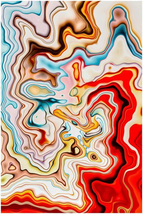 Colorful abstract image featuring swirling geometr