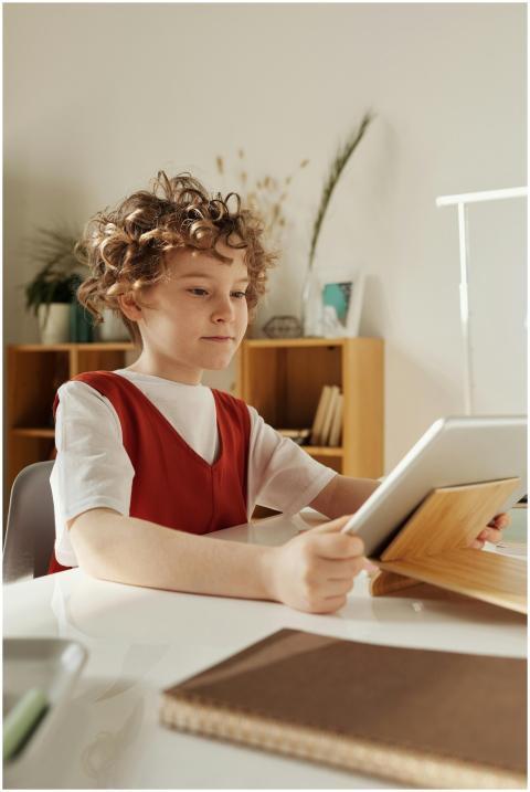 Young child engaged with a tablet for online educa
