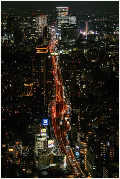 Aerial night view of Tokyo cityscape with illumina