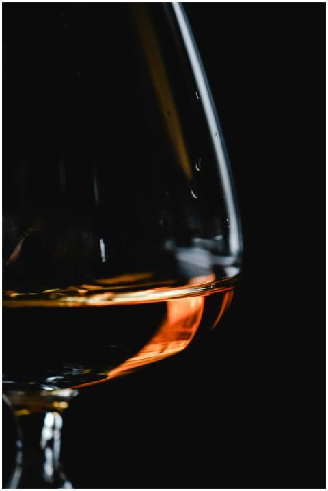 Elegant close-up of cognac glass with amber liquid