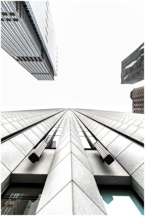 Low angle view of futuristic Chicago skyscrapers a