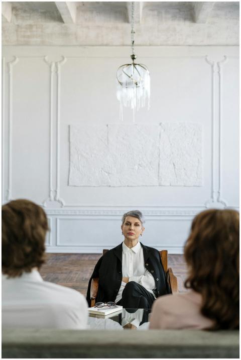 A serene therapy session with a couple and a profe