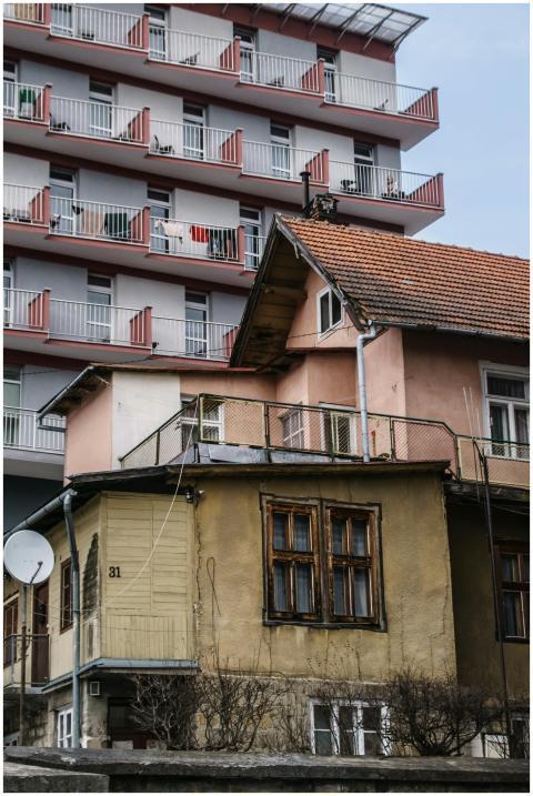 Old and modern architecture side by side in Krynic