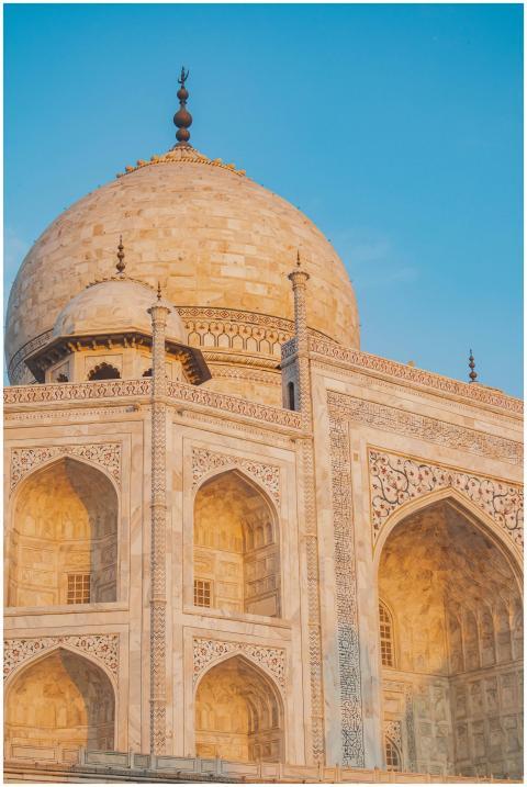 A stunning view of the Taj Mahal's intricate archi