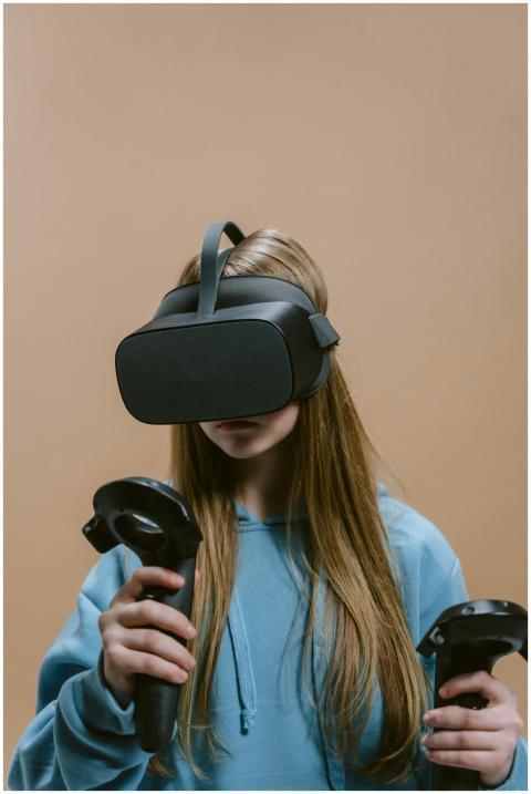 Close-up of a woman using a virtual reality headse