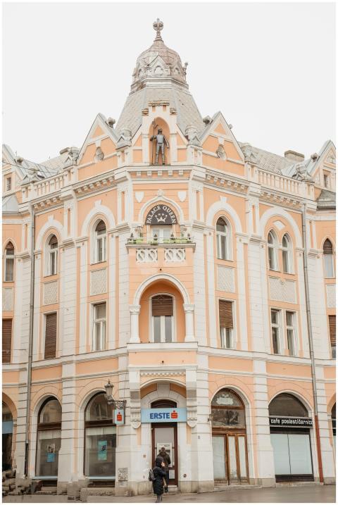 Elegant historic building facade in Novi Sad, show