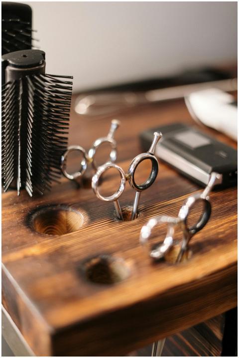 Close-up of professional hairdressing equipment on