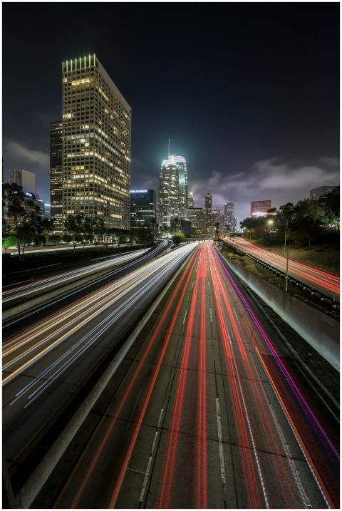Dramatic long exposure of Los Angeles skyline and