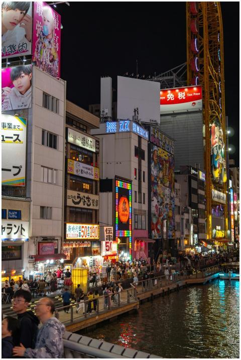 Vibrant night view of Dotonbori Canal, Osaka with