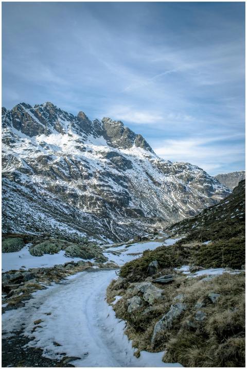 A breathtaking view of snow-covered peaks and rock