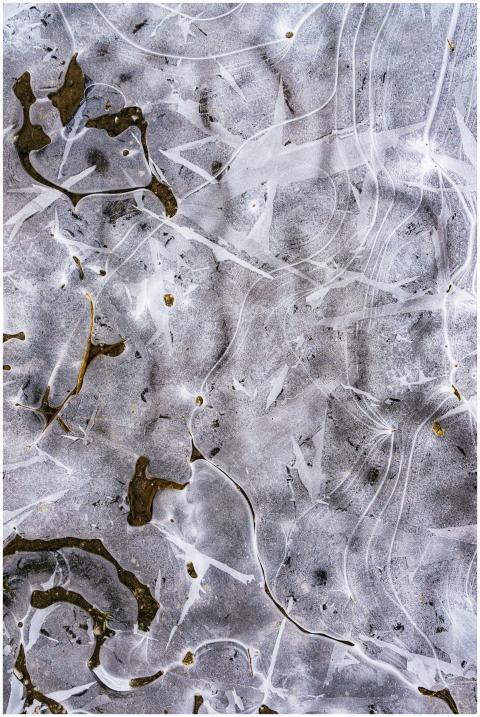 Close-up of abstract patterns formed by ice and ai