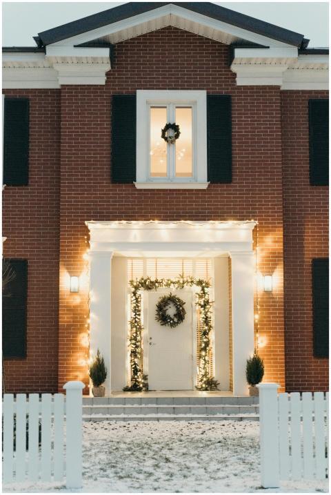 Charming brick house with festive Christmas wreath