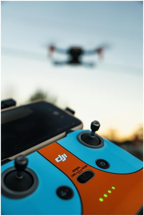 Colorful DJI drone controller with a drone capture