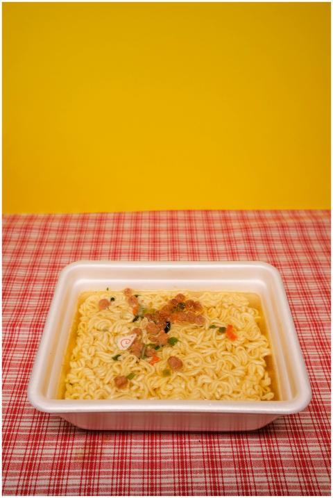 From above of plastic container with dried instant