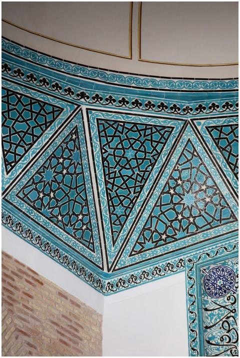 Close-up of blue and black Islamic geometric tile
