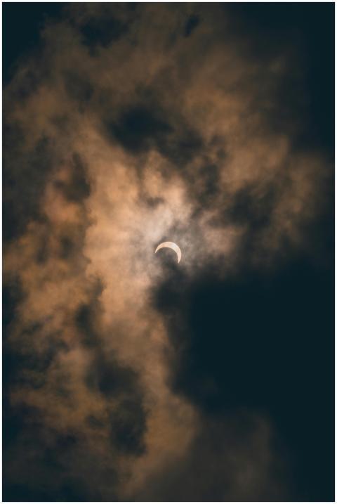 A dramatic view of a lunar eclipse shrouded by dar