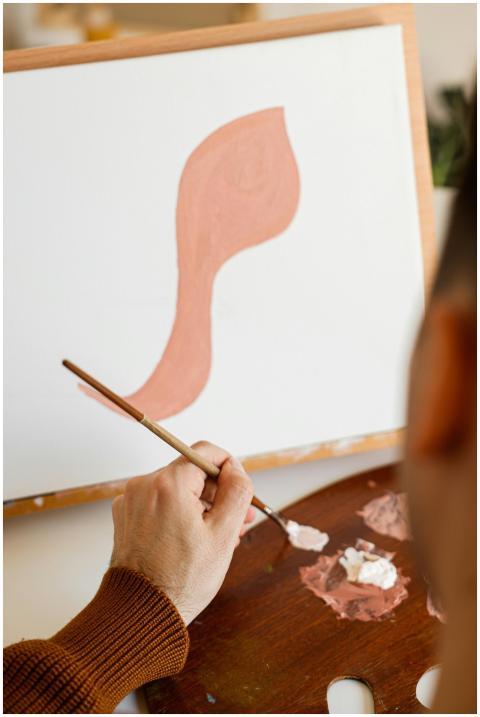 Close-up of an artist painting abstract shapes on