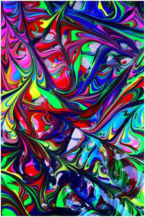 Colorful abstract painting with vivid swirls and a