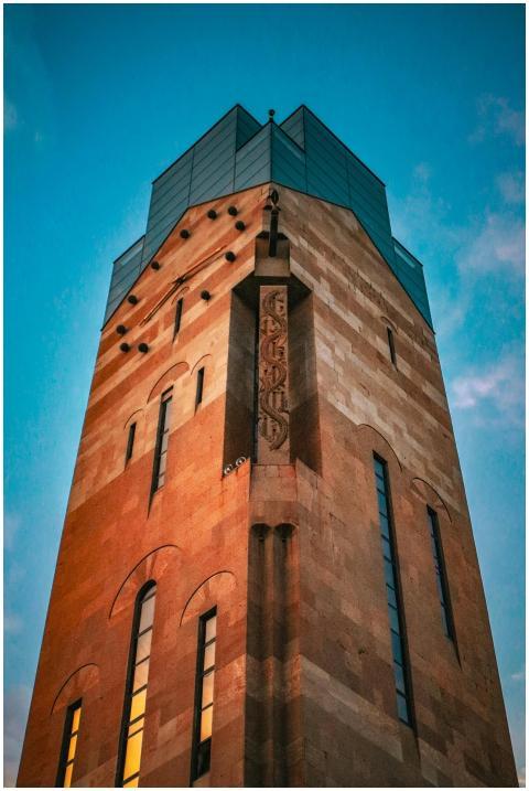 Striking architectural tower in Yerevan, Armenia,