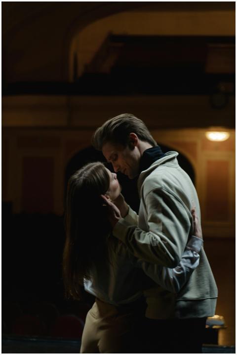 A romantic scene with a couple sharing an intimate