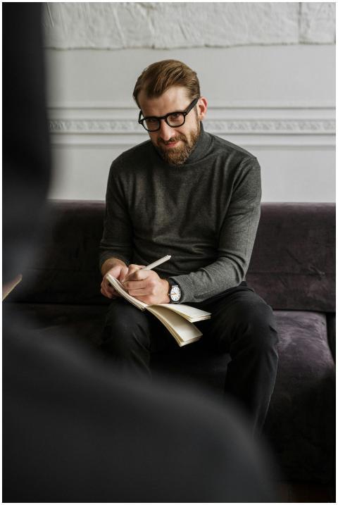 Male professional in a cozy office setting taking