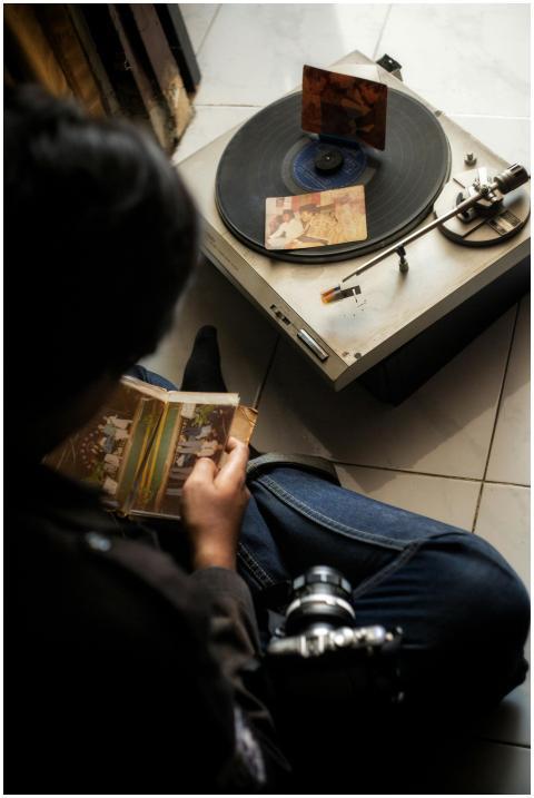 A nostalgic moment of enjoying vintage records on