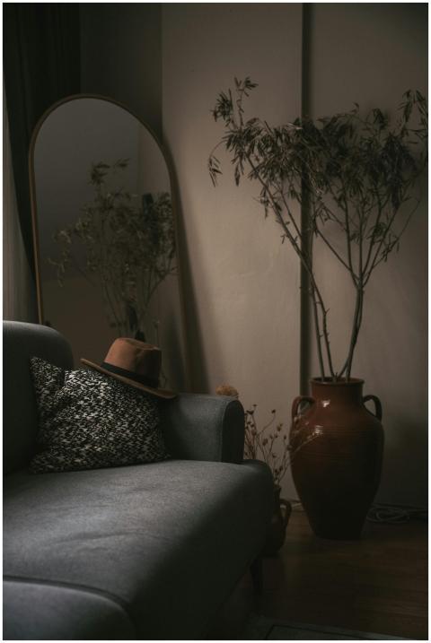 A cozy living room with rustic elements, featuring