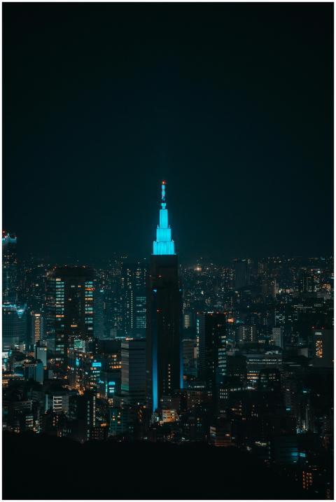 Stunning nighttime view of Tokyo's skyline, featur