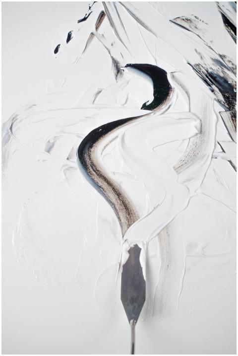 Abstract painting with palette knife strokes in bl