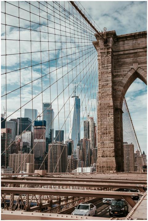 Iconic view of Brooklyn Bridge with Manhattan skyl