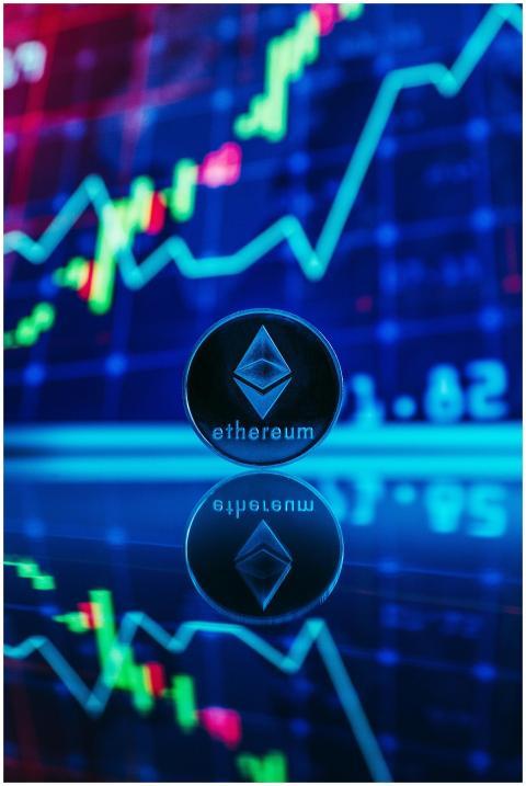 Ethereum coin with digital trading graph, symboliz