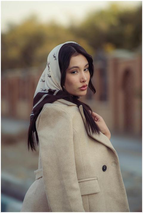 Elegant Woman Coat Scarf