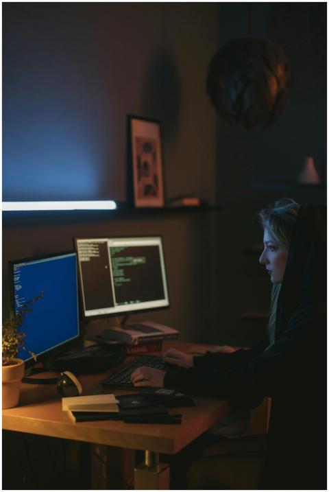 Female programmer working on cybersecurity project