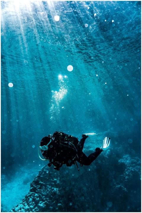 Scuba diver exploring underwater reef in vibrant t
